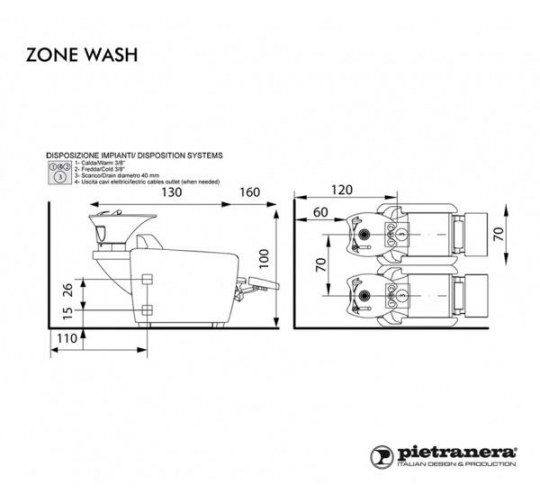 Мойка парикмахерская "ZONE WASH CLASSIC - JET MASSAGE"